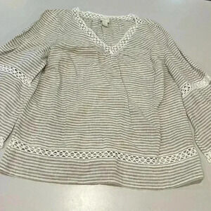 Chico's Tan and White Relaxed Embellished Blouse